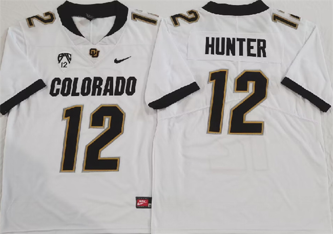 Men's Colorado Buffaloes #12 Travis Hunter White With PAC-12 Patch Football Stitched Jersey
